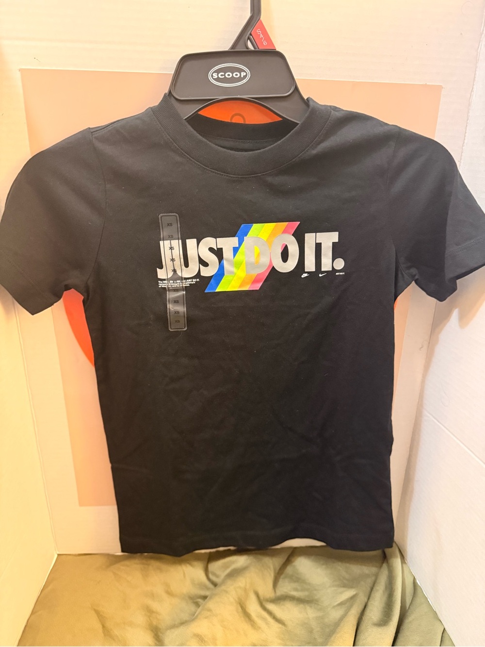 Nike Kids Black Short-Sleeve 'Just Do It.' Tee with Rainbow Accent size XS